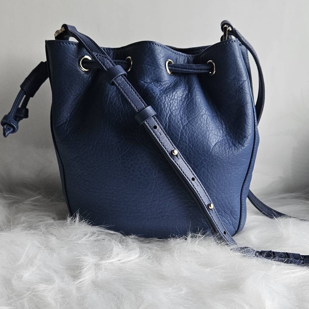 Cole Haan Mini Drawstring Bucket Bag | Geniune Leather | Crossbody | Blue